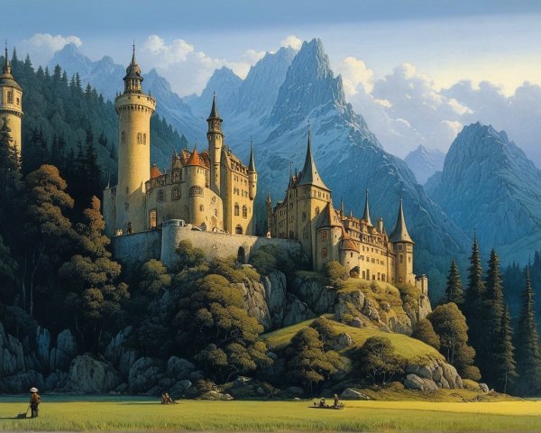 Majestic Castle on Cliffs with Sunset Reflection