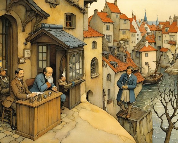 Riverside Village with Charming Houses and Contemplation