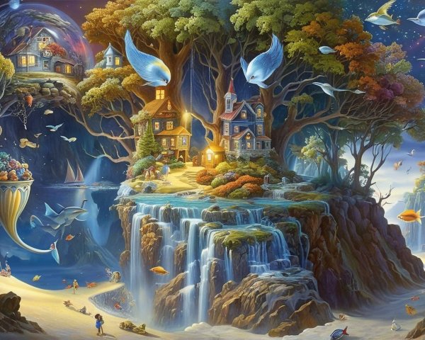 Vibrant Fantasy Landscape with Whimsical Elements