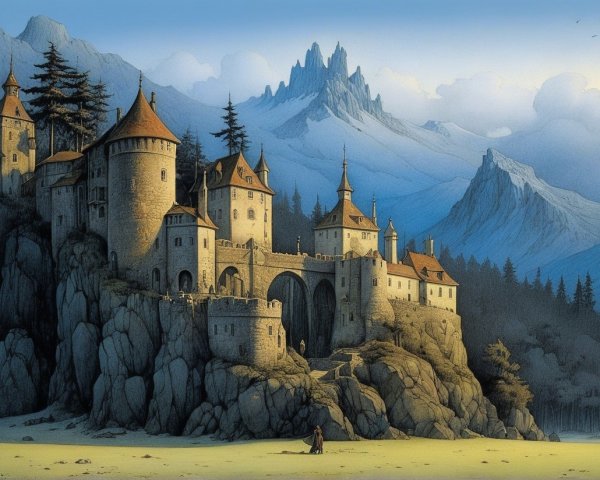 Castle on Rocky Terrain Surrounded by Dark Trees
