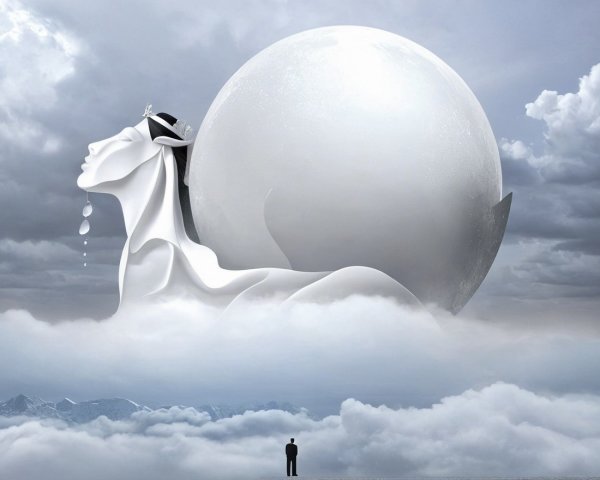 Surreal Landscape with Ethereal Woman and Spherical Object
