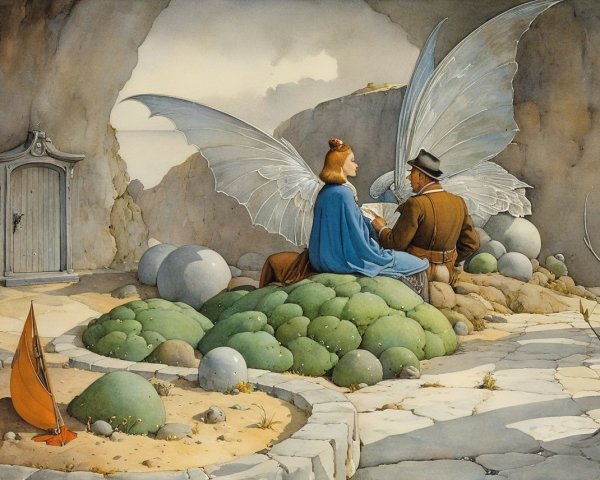Couple in Enchanted Setting with Butterfly Wings