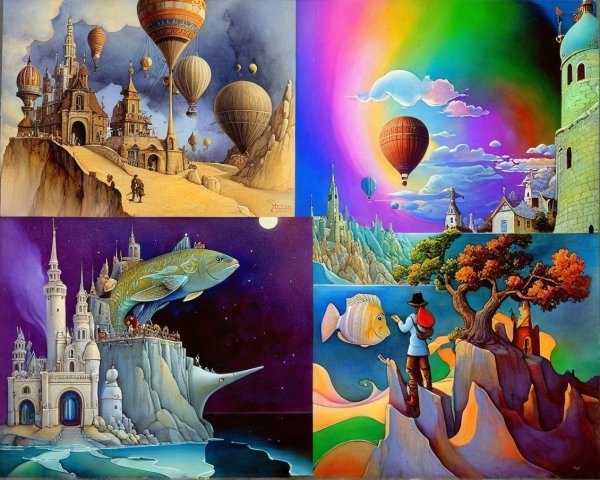 Surreal Landscapes with Hot Air Balloons and Castles