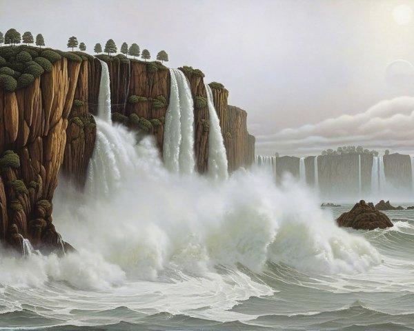 Dramatic Coastal Landscape with Waterfalls and Cliffs