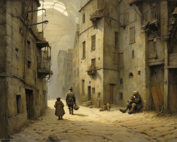 Narrow Cobblestone Street in Quaint Old Town Scene