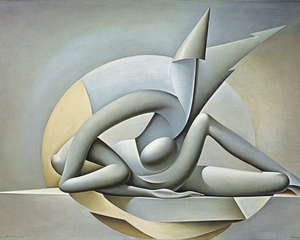 Intertwined Figures in Abstract Art with Muted Colors