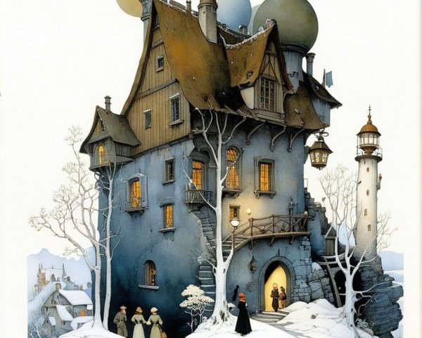 Whimsical Fairy-Tale House in Snowy Landscape