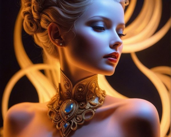 Ethereal Woman with Golden Hair and Ornate Jewelry