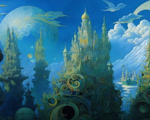 Fantastical Landscape with Castles and Celestial Bodies
