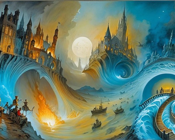 Fantastical Landscape with Castles and Contrasting Elements