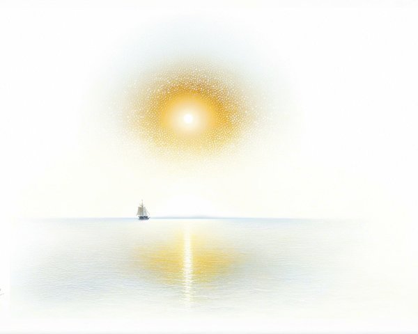 Tranquil Seascape with Sailing Ship and Golden Sun