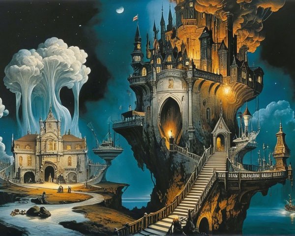 Dramatic Castle on Cliff in Fantastical Landscape