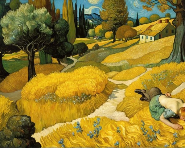 Serene Landscape with Golden Fields and Rolling Hills