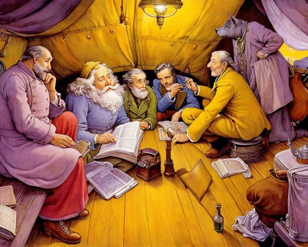 Indoor Gathering of Five Men in Cozy Setting