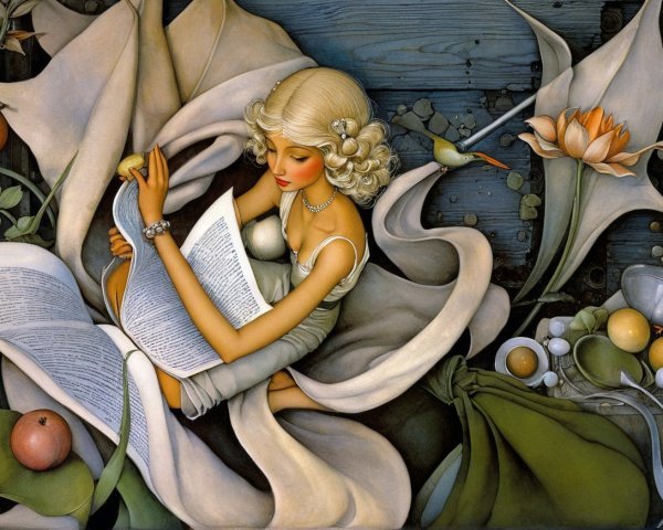 Young Woman Reading Among Nature's Beauty