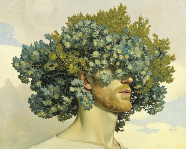 Surreal Portrait of a Man with Foliage Hair