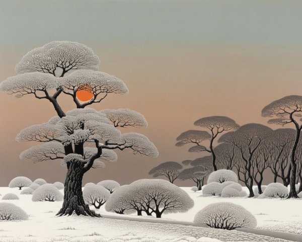 Serene Winter Landscape with Snow-Covered Trees