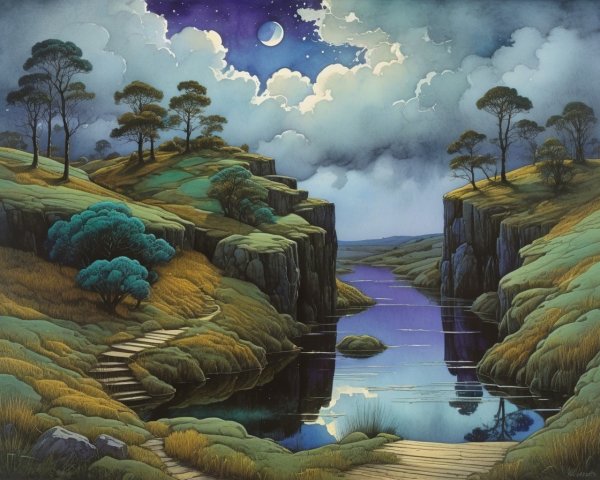 Serene Landscape with Winding Path and Tranquil River
