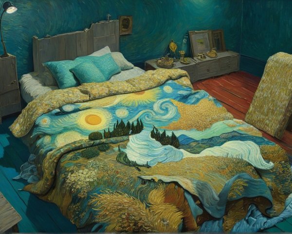 Cozy Bedroom with Vivid Quilt and Warm Decor