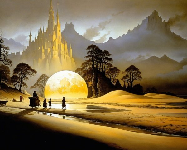 Mystical Landscape with Castle and Moonrise Scene