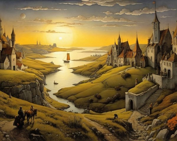 Winding River Landscape with Castles and Villages