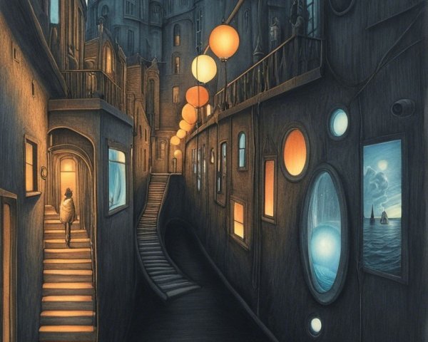 Whimsical Alleyway in a Fantastical City Scene