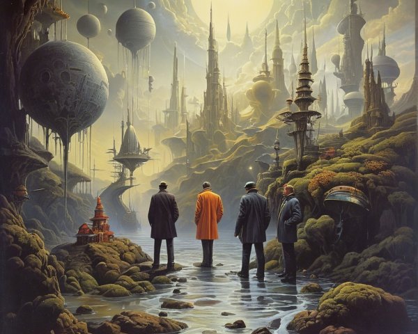 Surreal Landscape with Figures and Otherworldly City