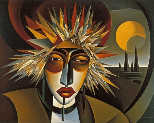 Stylized Figure Against Dramatic Sunset Background