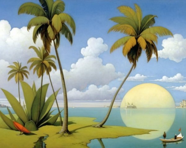 Serene Landscape with Palm Trees and Tranquil Waters