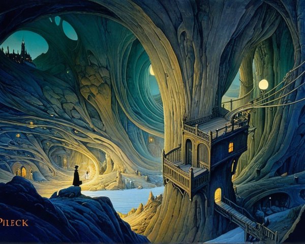Fantastical Underground Scene with Rock Formations