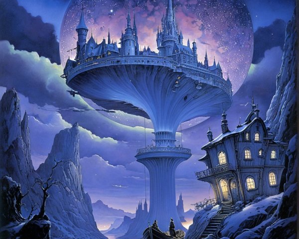 Floating Castle Under a Starry Night Sky