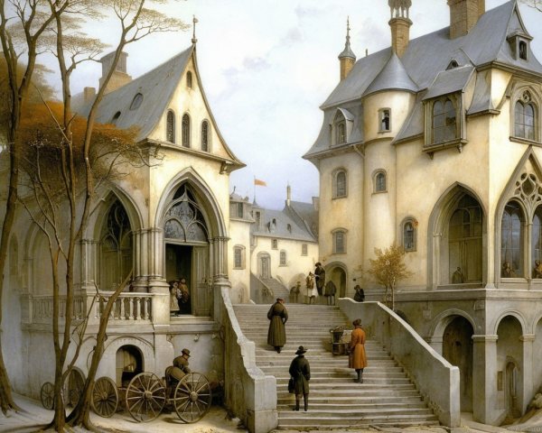 Gothic Castle Structure in a Serene Landscape