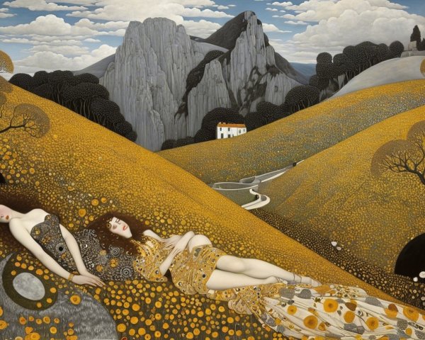 Serene Women in a Vibrant Golden Landscape