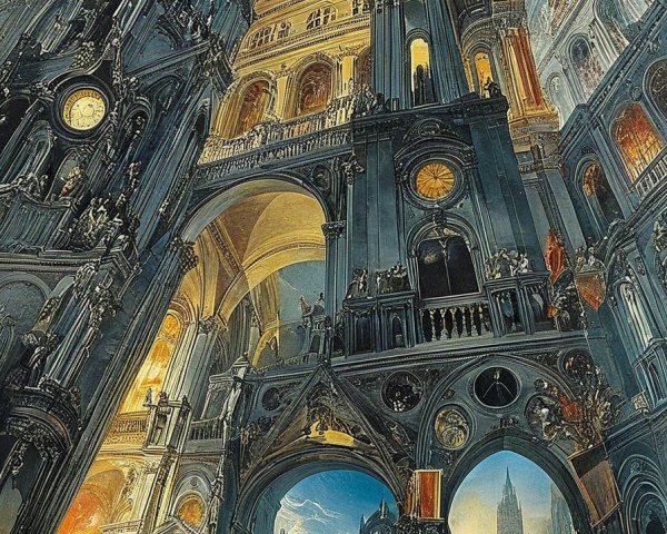 Illuminated Architectural Scene with Intricate Details
