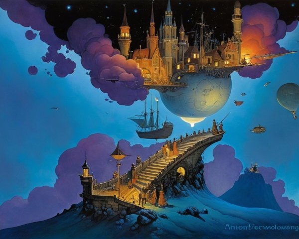 Surreal Landscape with Winding Staircase and Castle