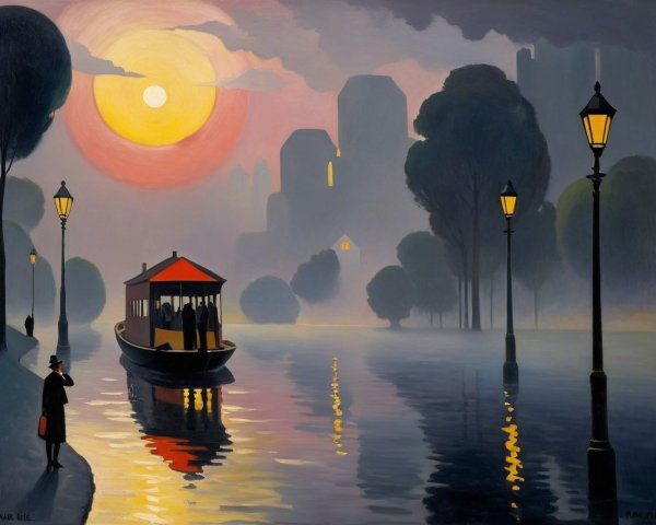 Tranquil River Scene at Sunset with Vintage Elements