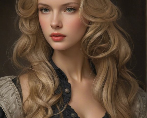Young woman in elegant dress with flowing blonde hair