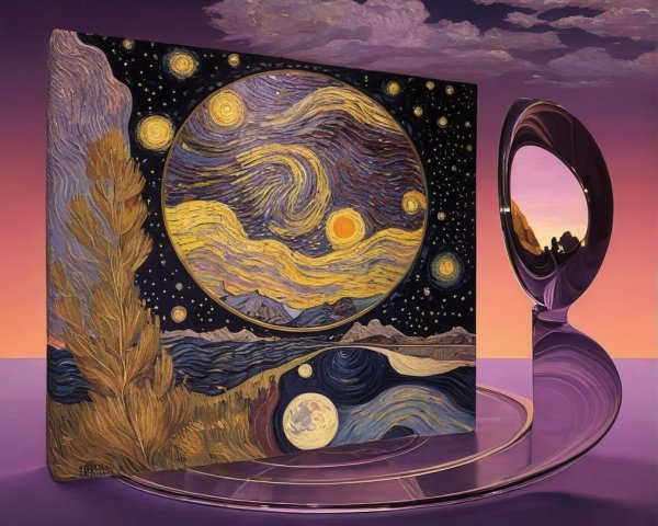 Surreal Interpretation of Starry Night in Modern Frame