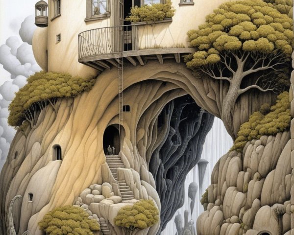 Whimsical House in Tree Structure with Natural Archway