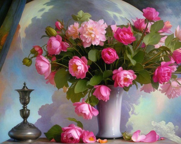 Vibrant Pink Peonies in Elegant Celestial Still Life