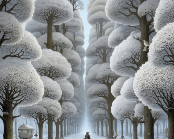Serene winter scene with snow-covered trees and path