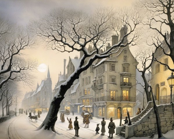 Serene Winter Scene of a Snowy Quaint Town