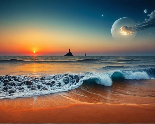 Coastal Sunset with Vibrant Sky and Rocky Formation