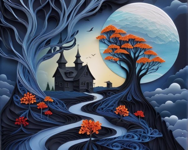 Whimsical Paper Quilling of a Tranquil Landscape