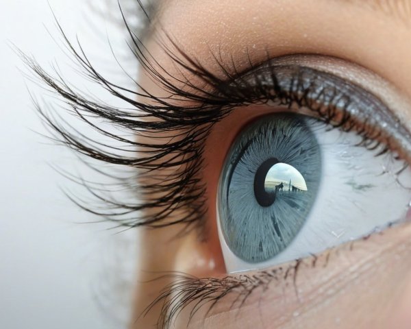 Close-Up of a Detailed Human Eye with Landscape Reflection