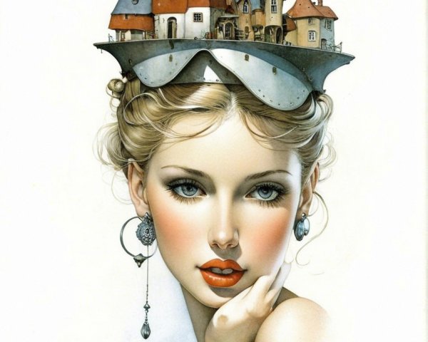 Surreal Portrait of a Young Woman with Imaginative Landscape