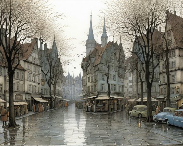 Historical Street Scene with Vintage Architecture