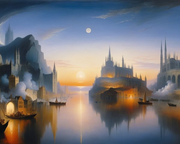 Twilight Landscape with a Mystical City on Water
