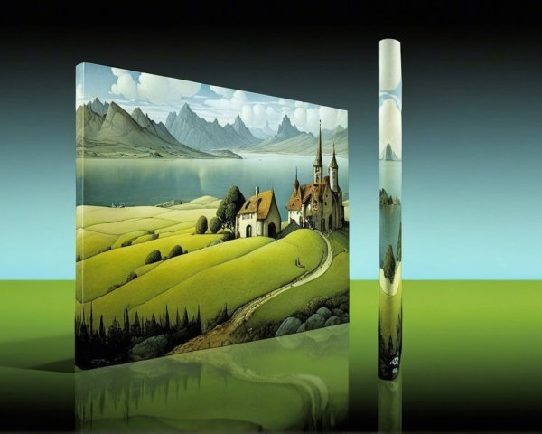 Vibrant Surreal Landscape with Hills and Lake