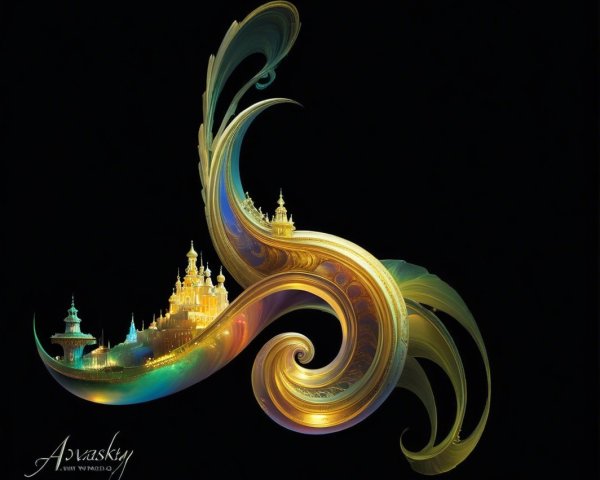 Abstract Design with Golden and Teal Elements